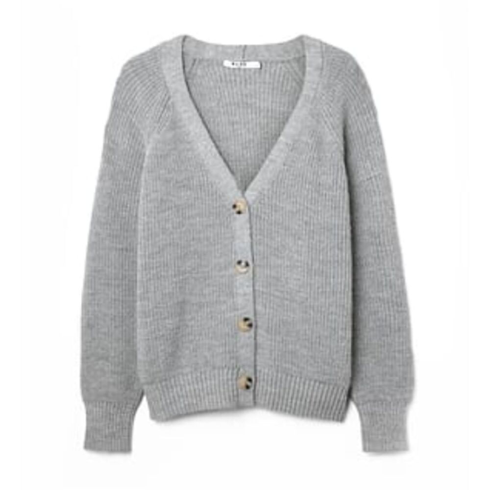NA-KD Gray Ribbed V-Neck Button Cardigan